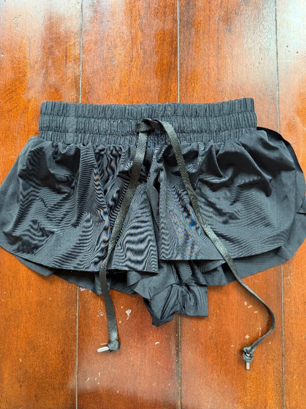 Katie J NYC Farrah Black Ruffle Athletic Shorts Built-In Liner Size Small